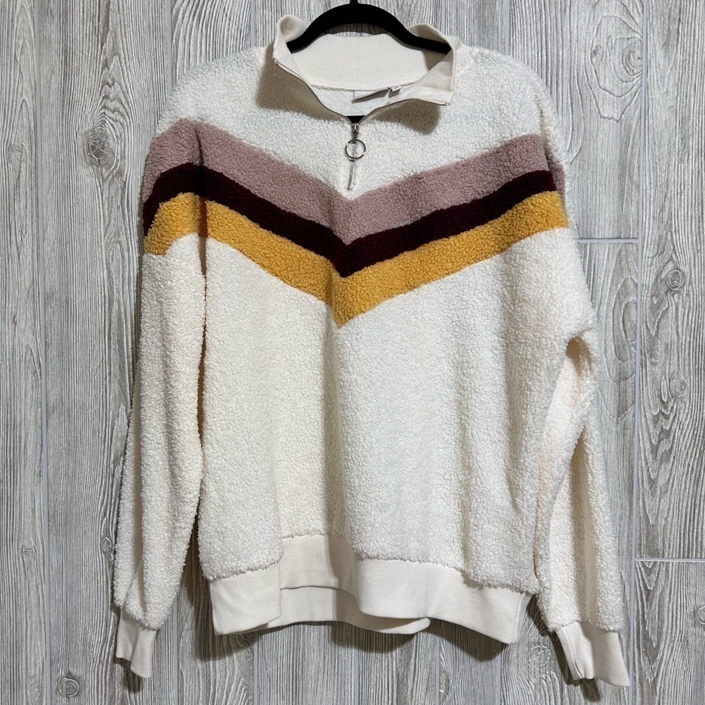 SO Retro Loungewear 1/4 Zip Pullover Sherpa Fleece Long Sleeve Large